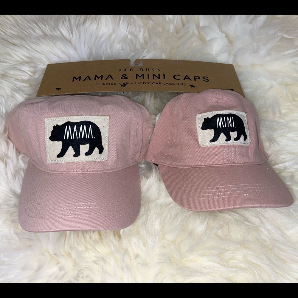 Rae Dunn Mama & Mini with Bear Matching Hats - Blush Pink Hat Set - Picture 2 of 3